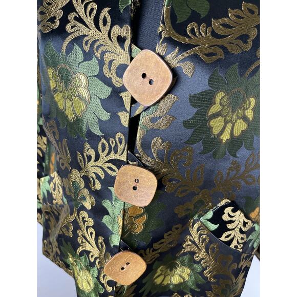 VTG Caroline Rose Women's Gold Floral Silk Abstract Artsy Lux Blazer Black M - Picture 6 of 14